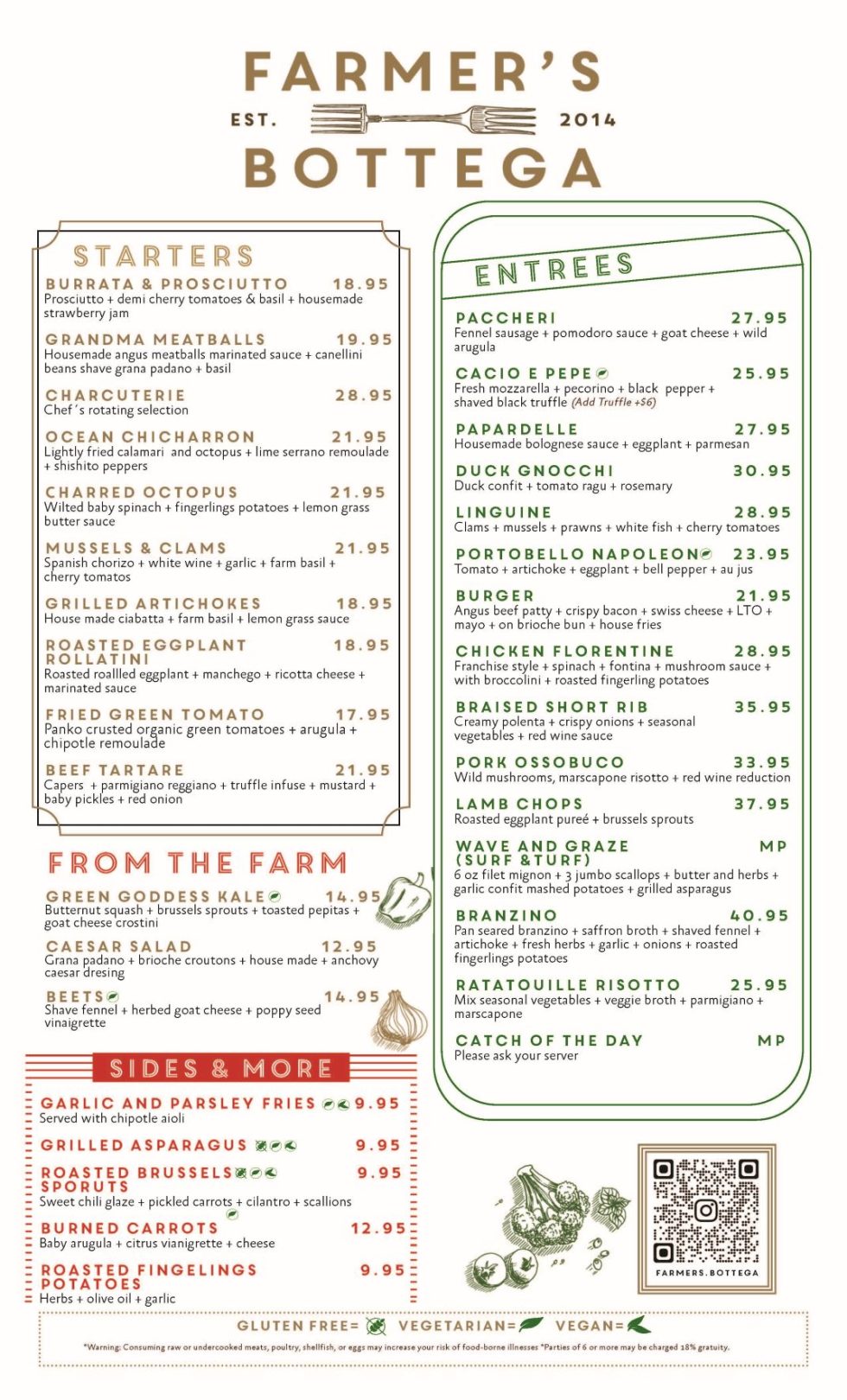 FarmtoTable Dinner Menu Farmer's Bottega Mission Hills